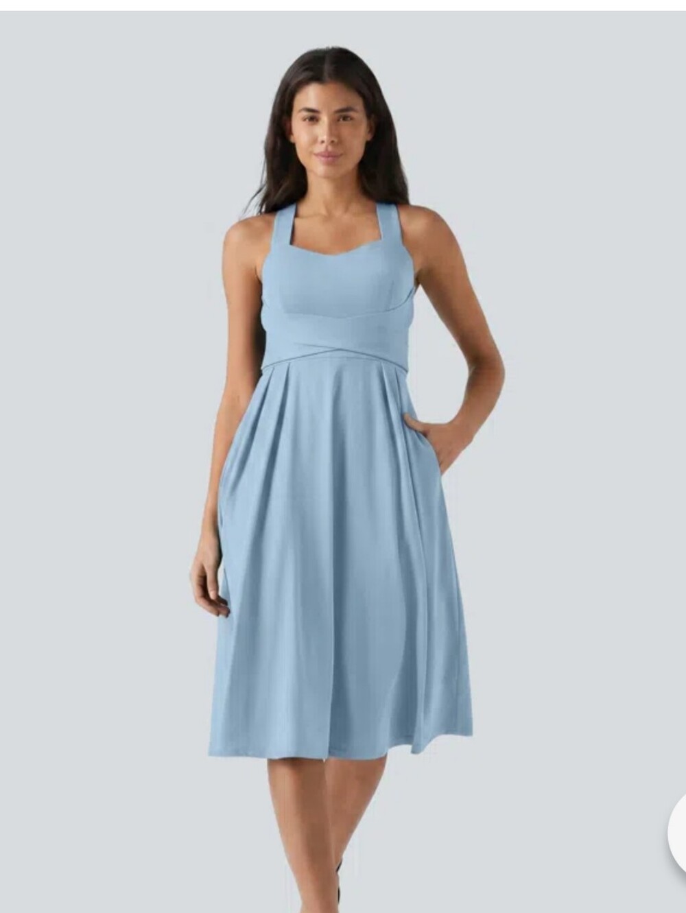 Nwt HALARA Light  Blue Midi Dress with Wide Straps M